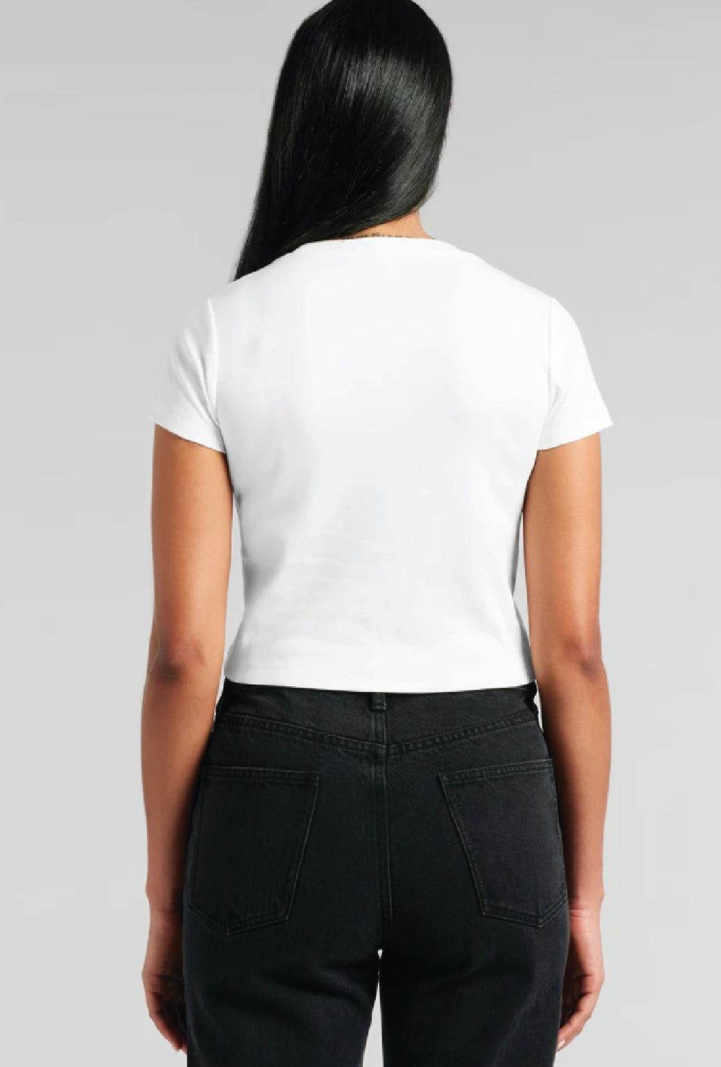 Womens Organic Mini Tee in White, back view. Blank tee ready for custom printing at GMD Print Direct.