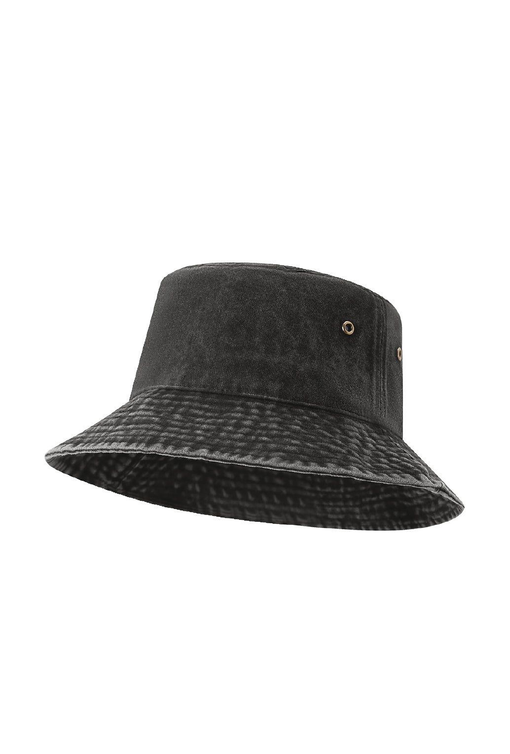 280gsm Cotton Drill Washed Bucket Hat in Black Faded. Blank bucket hat ready for custom printing at GMD Print Direct.