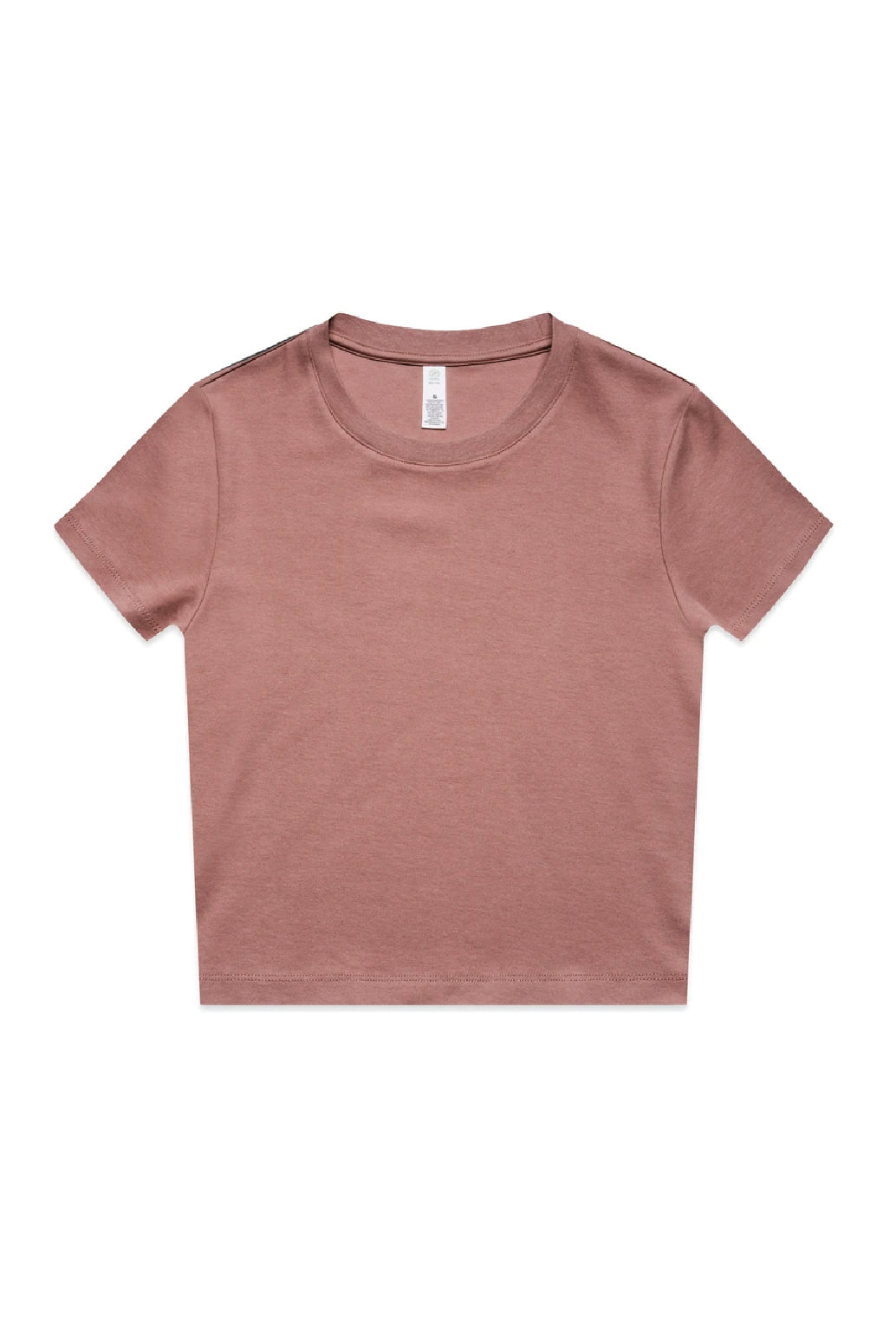Womens Organic Mini Tee in Hazy Pink, flat lay. Blank tee ready for custom printing at GMD Print Direct.