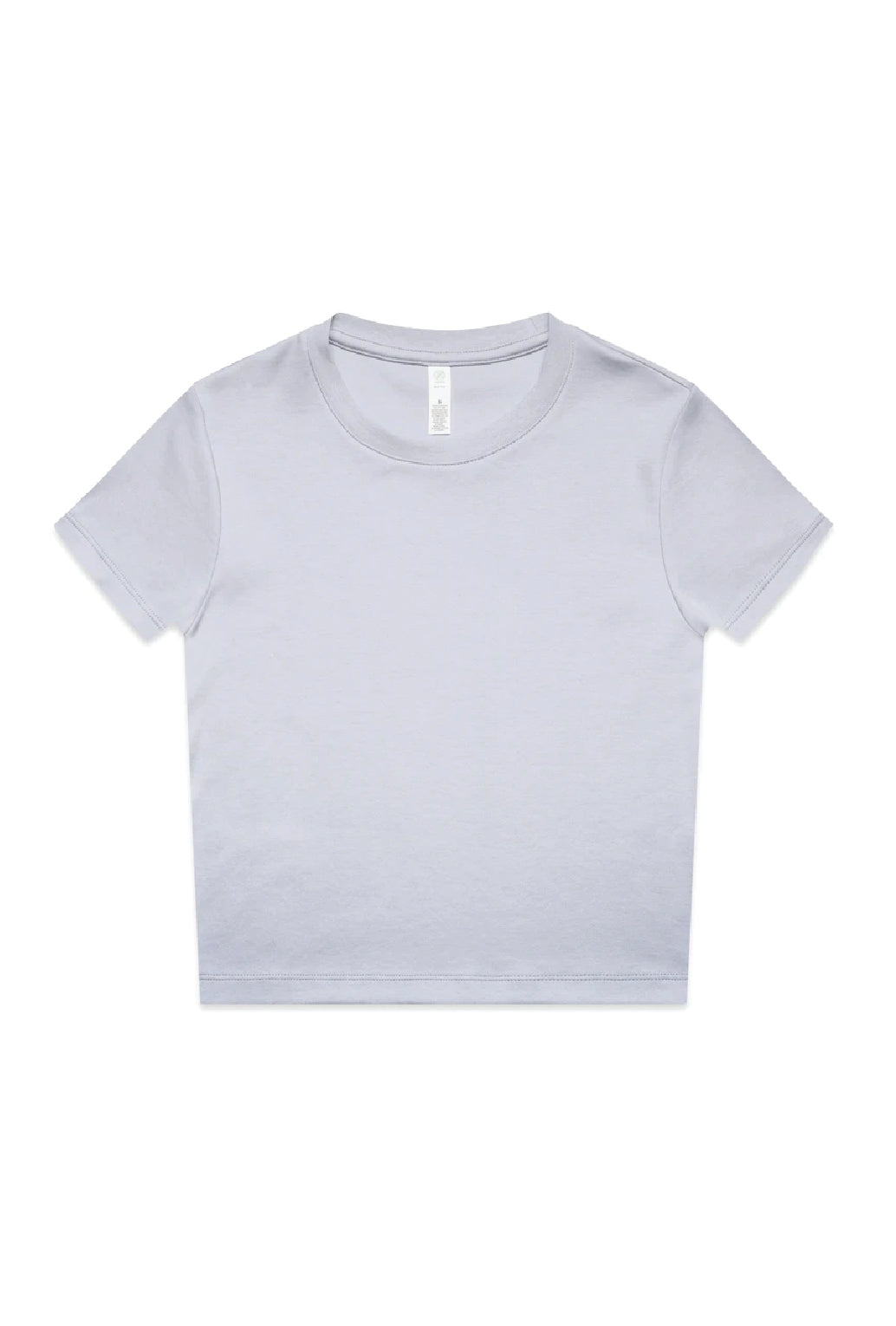 Womens Organic Mini Tee in Powder, flat lay. Blank tee ready for custom printing at GMD Print Direct.