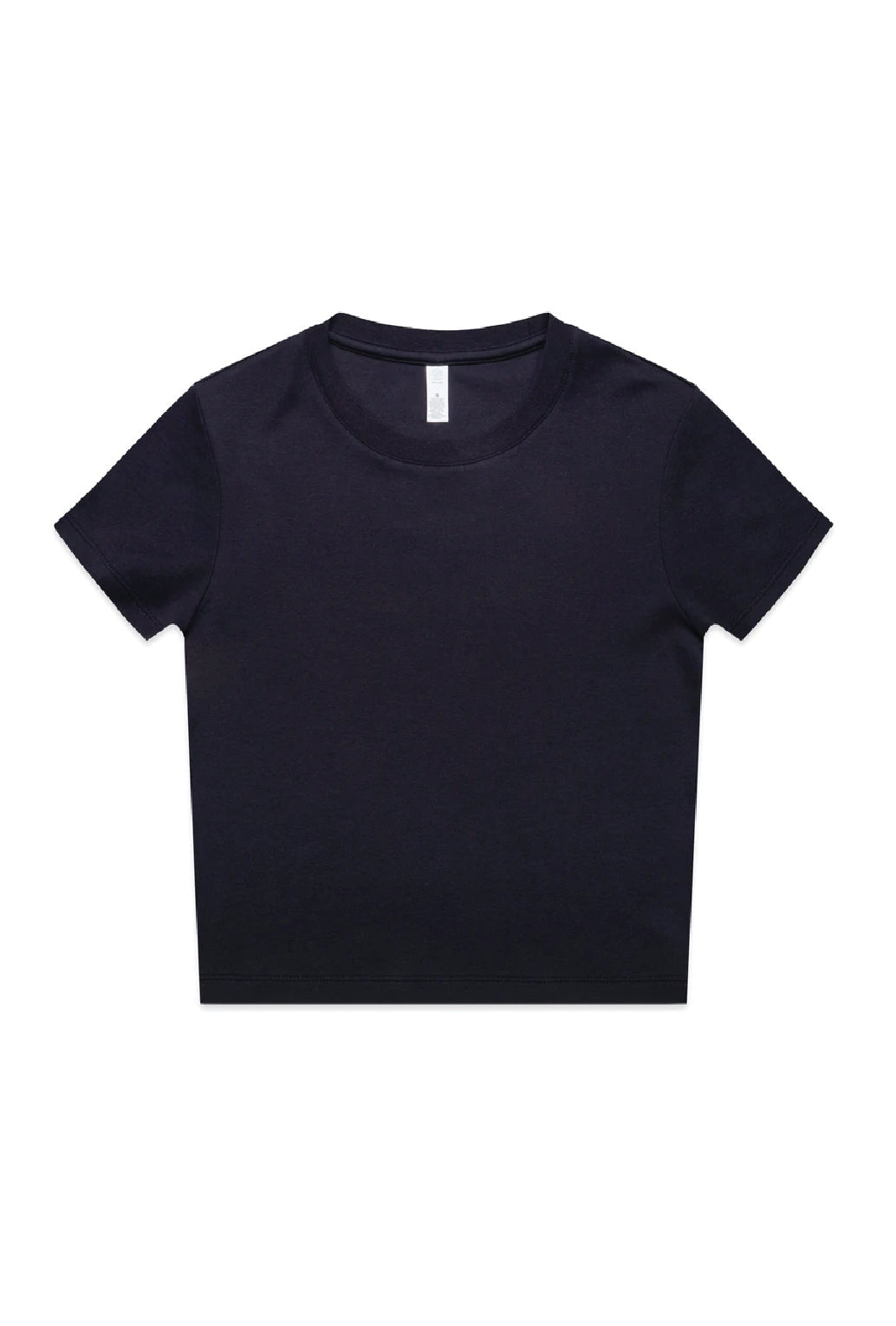 Womens Organic Mini Tee in Navy, flat lay. Blank tee ready for custom printing at GMD Print Direct.