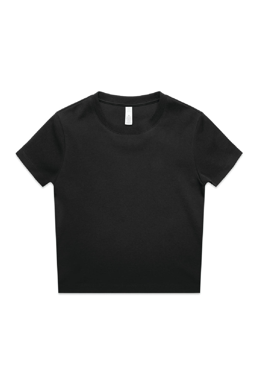 Womens Organic Mini Tee in Black, flat lay. Blank tee ready for custom printing at GMD Print Direct.