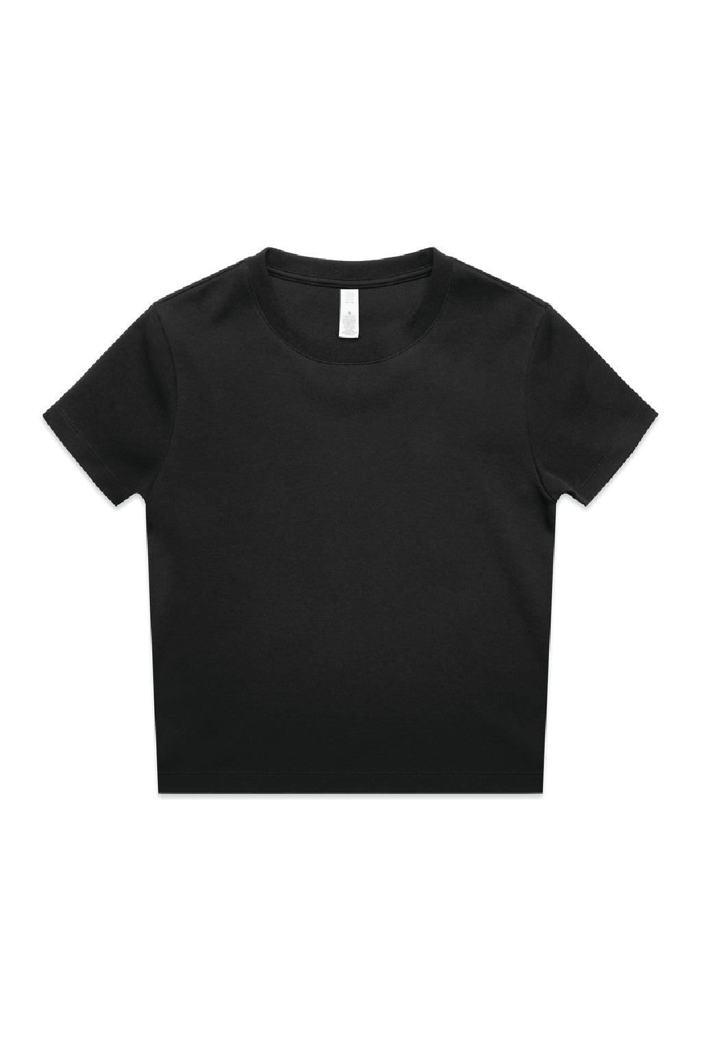 Womens Organic Mini Tee in Black, flat lay. Blank tee ready for custom printing at GMD Print Direct.
