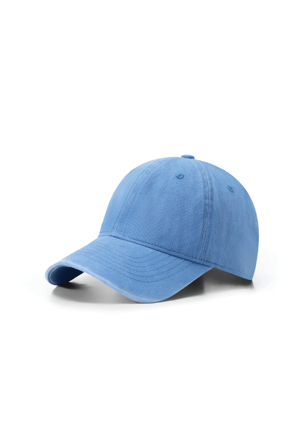 280gsm Cotton Drill Unstructured Cap in Sky Blue Washed. Blank cap ready for custom printing at GMD Print Direct.